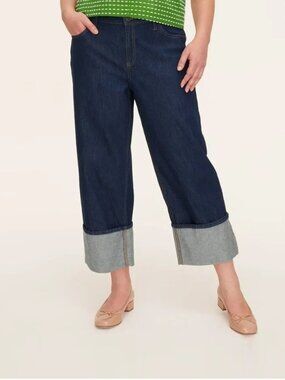 NWOT Kate Spade x Target XXL 17 high rise straight leg wide cuff dark blue jeans